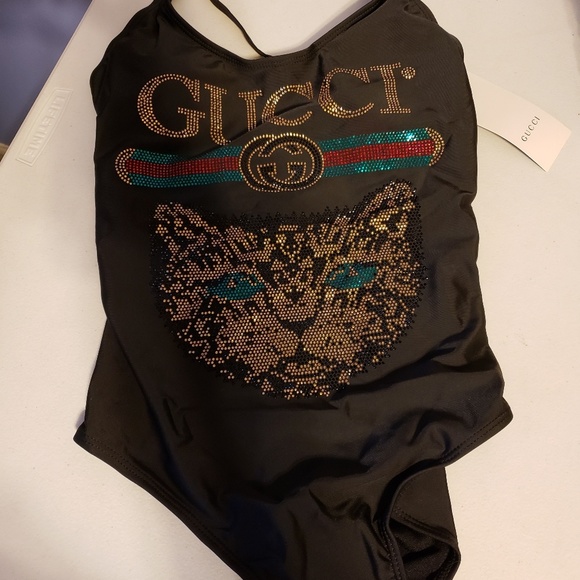 Gucci Other - GUCCI Women's Black Cat Sparkled Swimsuit ~Medium